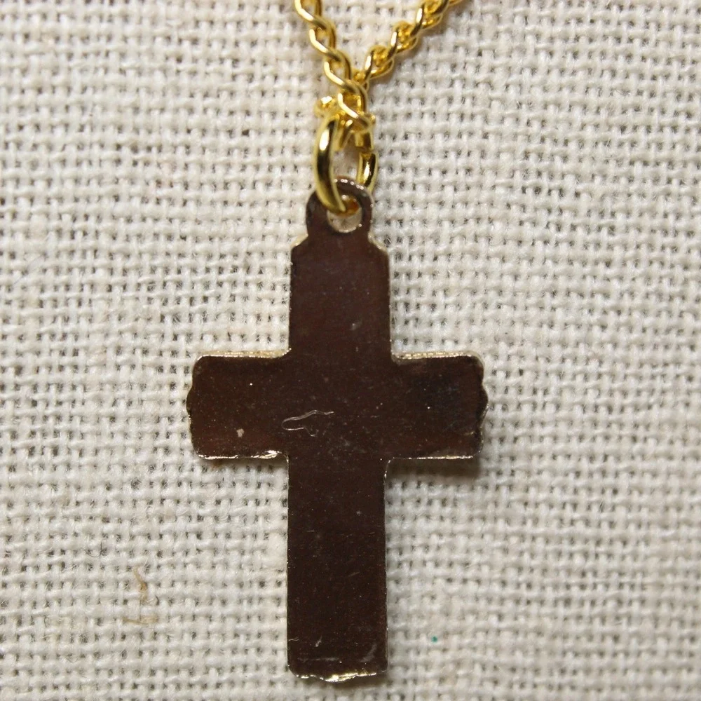 Enamel Cross Necklace Morning Glory Floral Pendant 23.5